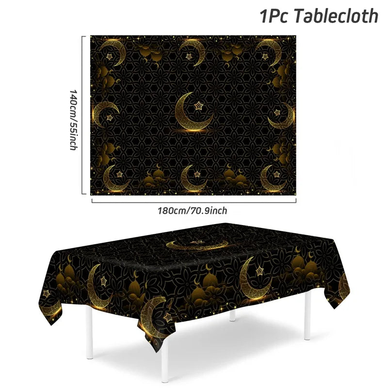 Eid Mubarak Tablecloths Ramadan Decoration for Home 2025 Islamic Muslim Party Decor Ramadan Tableware Supplies Eid Al Adha Gift