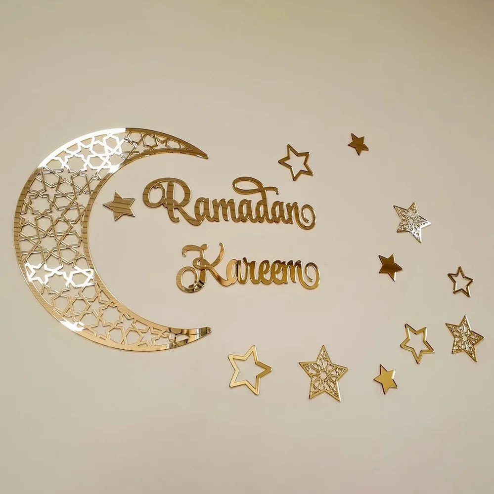 Custom Eid Decoration Ramadan Moon Ramadan Mubarak Sign Eid Moon Ramadan Wall Decoration Islamic Wooden Sign Set