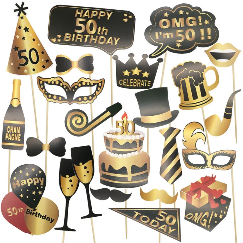 1Bag 30 40 50 60 Year Handheld Photo Booth Props Adult 30th 40th 50th 60th Birthday Party Photography Props Anniversary Supplies