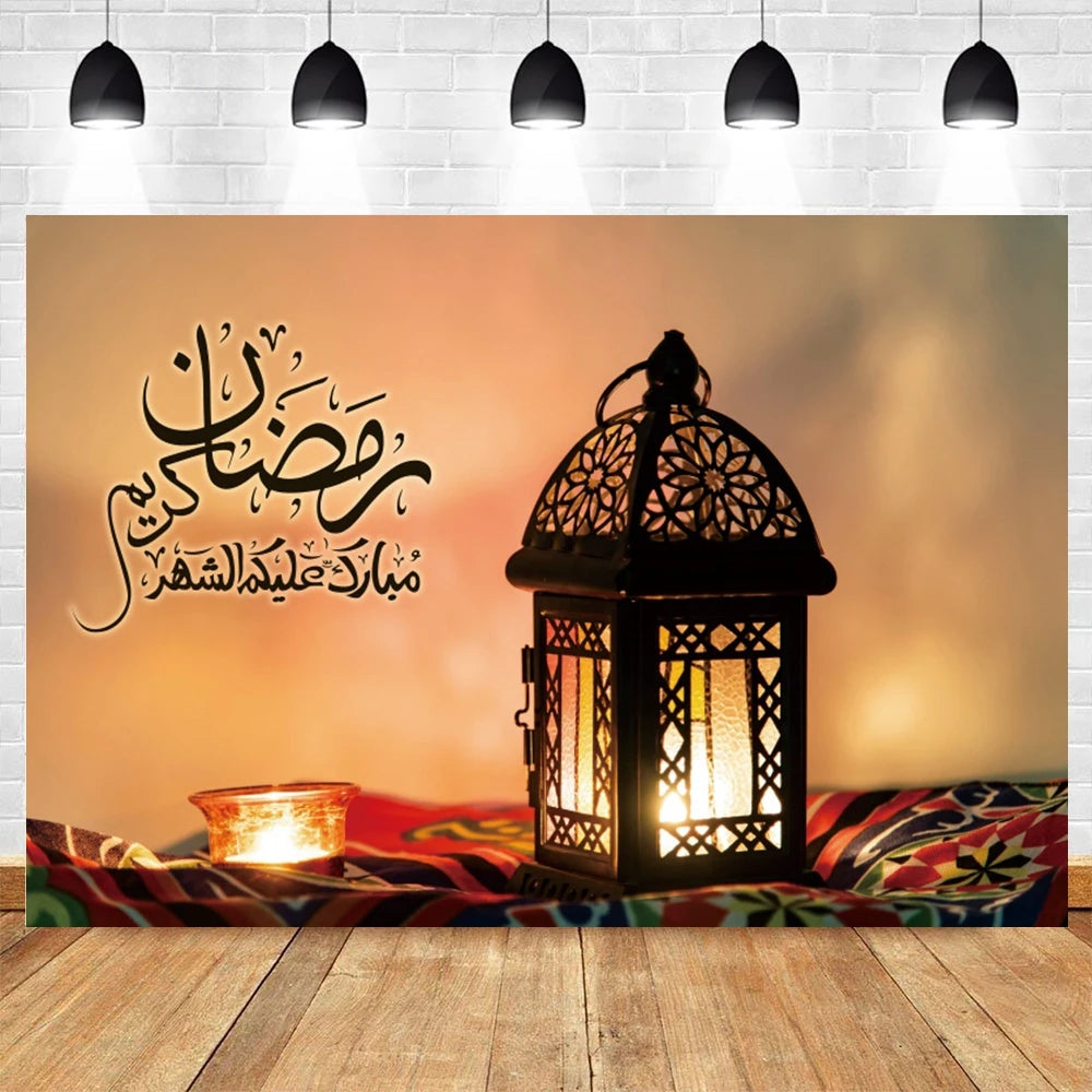 Eid Mubarak Backdrop for Photography EID Al Adha Muslim Ramadan Kareem Moon Lantern Islamic Eid al-Fitr Photo Background Props