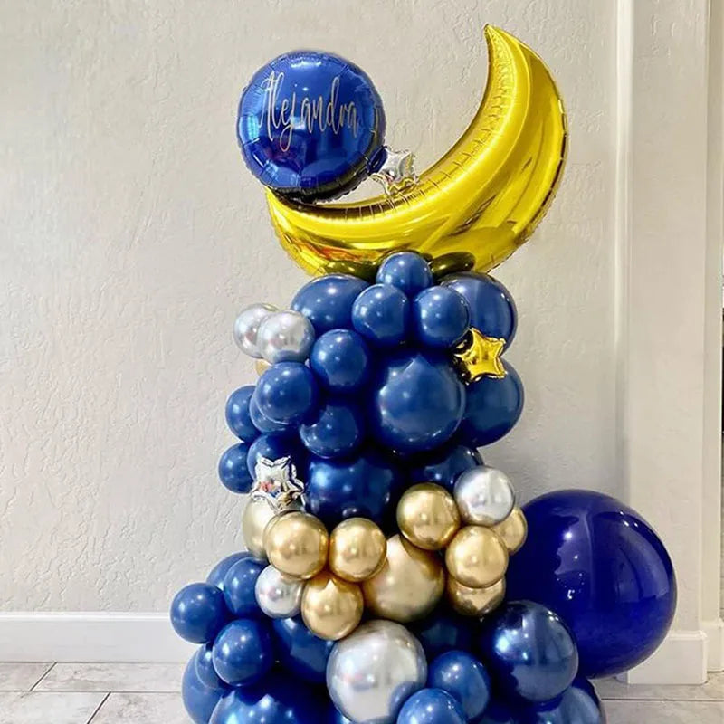 Twinkle Little Star Party Decorations Navy Blue Moon Star Balloon Garland Arch Kit For Baby Shower Ramadan Eid Mubarak Decor
