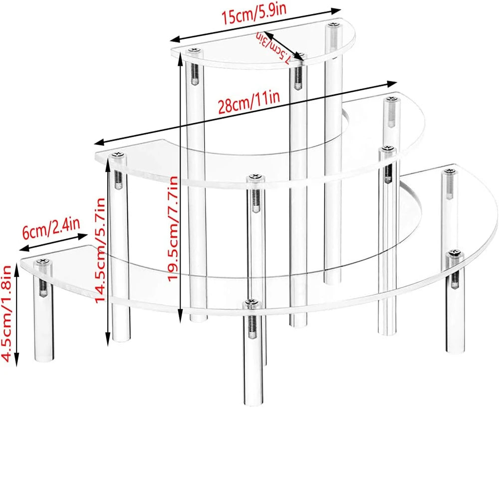 1 Set Acrylic Display Risers 3 Tier Half Moon Shape Food Clear Acrylic Display For Stand Wedding Food Desserts Cosmetics Party