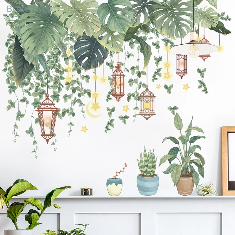 Green Leaves Wall Stickers For Home Living Room Decorative Vinyl Wall Decal Tropical Plants DIY Kid Door Murals Wallpaper