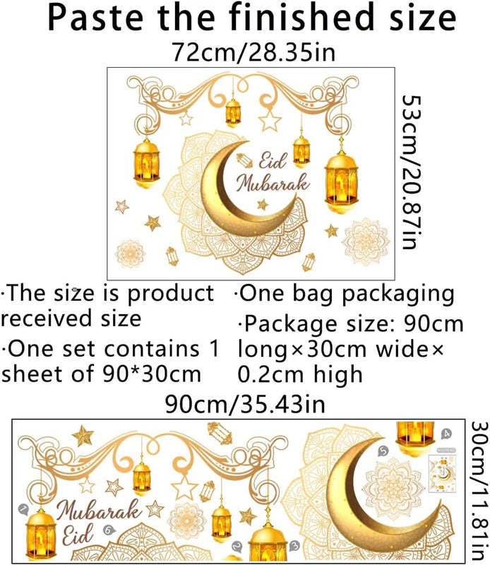 Eid Mubarak Wall Stickers Moon Star Lantern Ramadan Kareem Wall Decals Muslim Islamic Window Sticker Decorations for Home 2024