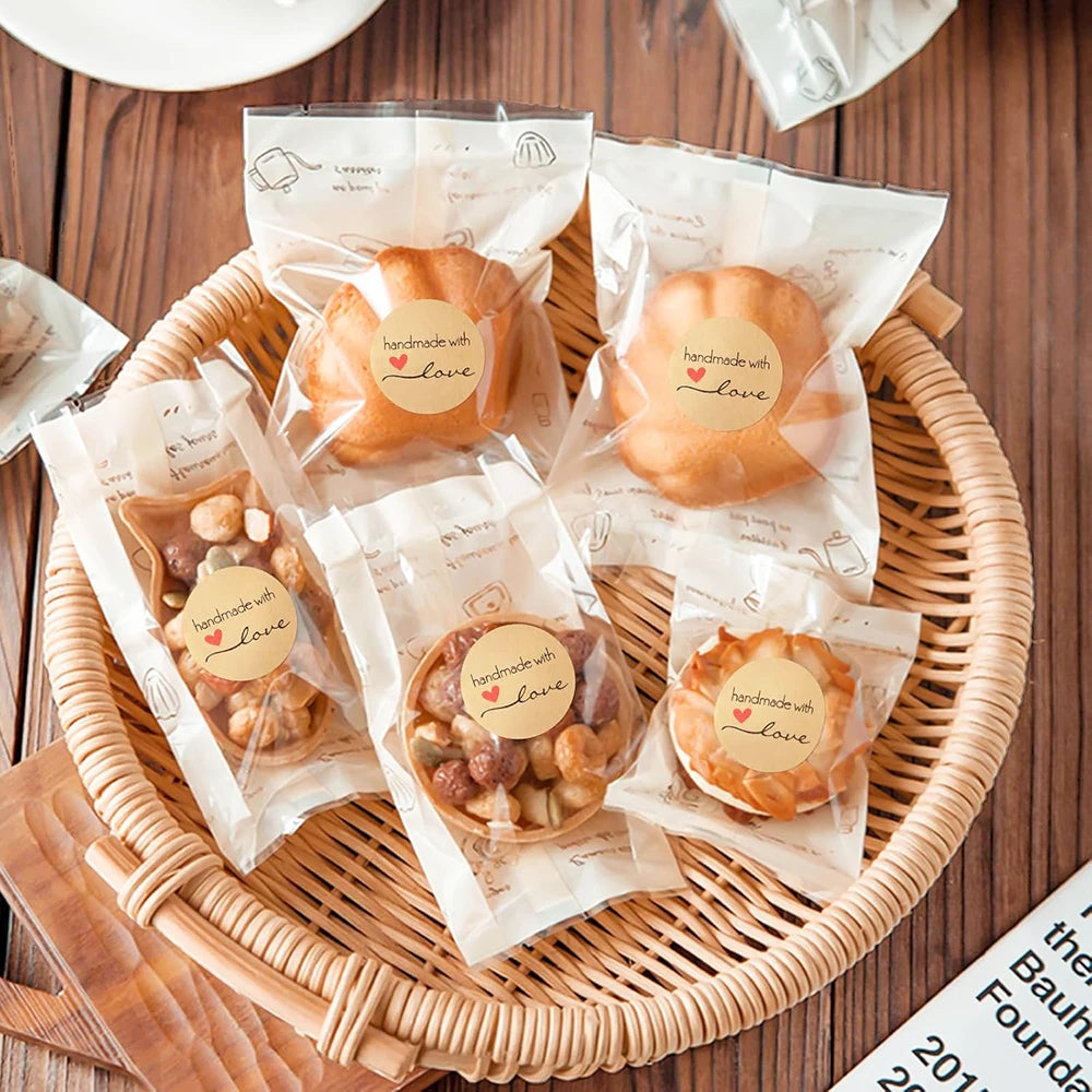 500pcs 1inch Handmade with Love Stickers Baking Kraft Paper Stickers Packaging Envelope Seals Wedding Birthday Party Gift Labels