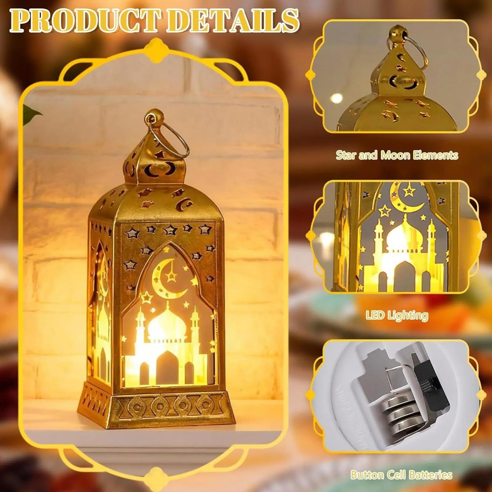Muslim Ramadan Lantern Decor Ornament EID Mubarak LED Festival Night Light Eid Al Adha Gift Ramadan Decoration for Home