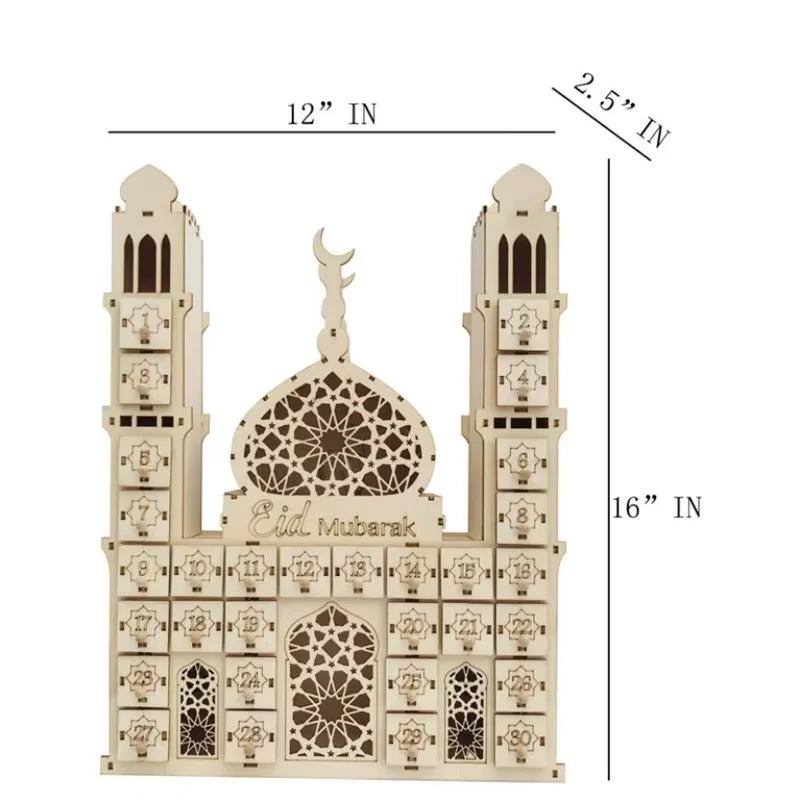 Ramadan Kareem Countdown Calendrier Wooden Eid Mubarak Ornament Drawer Ramadan Decorations for Home Eid Al Adha Party Decor 2025