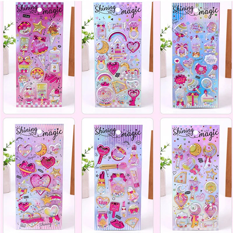 1PC 3D Glitter Shining Stickers Self-Adhesive Bling Craft Shaking Puffy Foil Sticker for Decorative Scrapbooking Girls DIY Toy