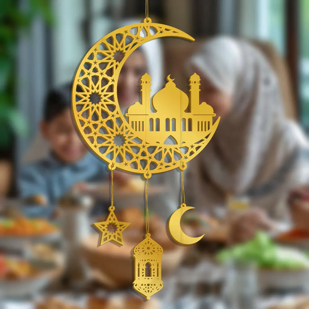 1PC Acrylic Ramadan Kareem Moon Star Wall Pendant Eid Mubarak Ornaments for Home Eid Al Fitr Muslim Islamic Holiday Party Decor