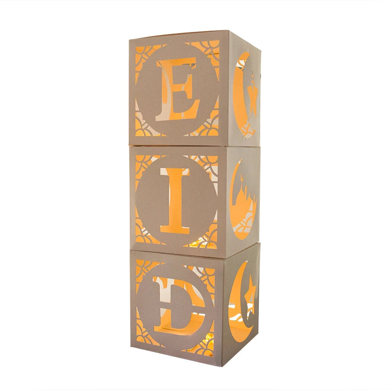 Eid Mubarak Hollow Boxes Hollow Paper Decorative Boxes Eid Balloons Boxes Eid al-Adha Ramadan Mubarak Muslim Islamic Supplies