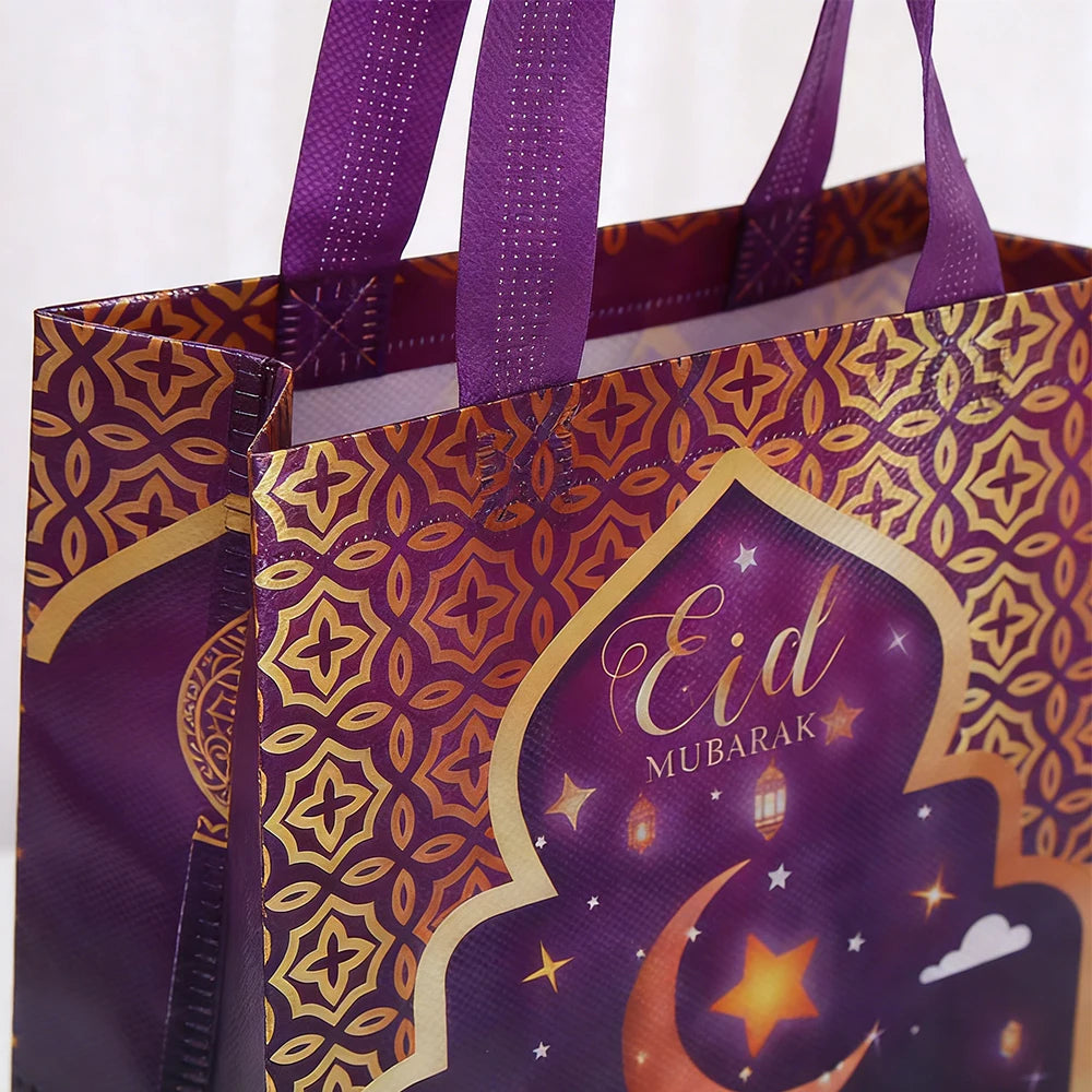 6/12pcs Eid Mubarak Non-Woven Gift Bags with Handle Ramadan Gift Packaging Bag Ramadan Kareem Decor Islamic Festival Party Favor