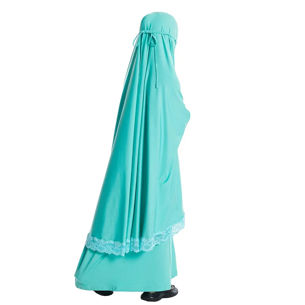 Muslim Kids Girls Hijab Dress Ramadan Khimar Skirt Set Overhead Eid Prayer Garment Burqa Abaya Robe Kaftan Hooded Gown