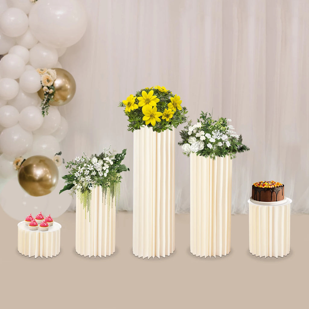 5Pcs Foldable Cardboard Flower Stands Wedding Centerpieces Display Dessert Table Column for Party Garden Decor 20+40+60+80+100cm