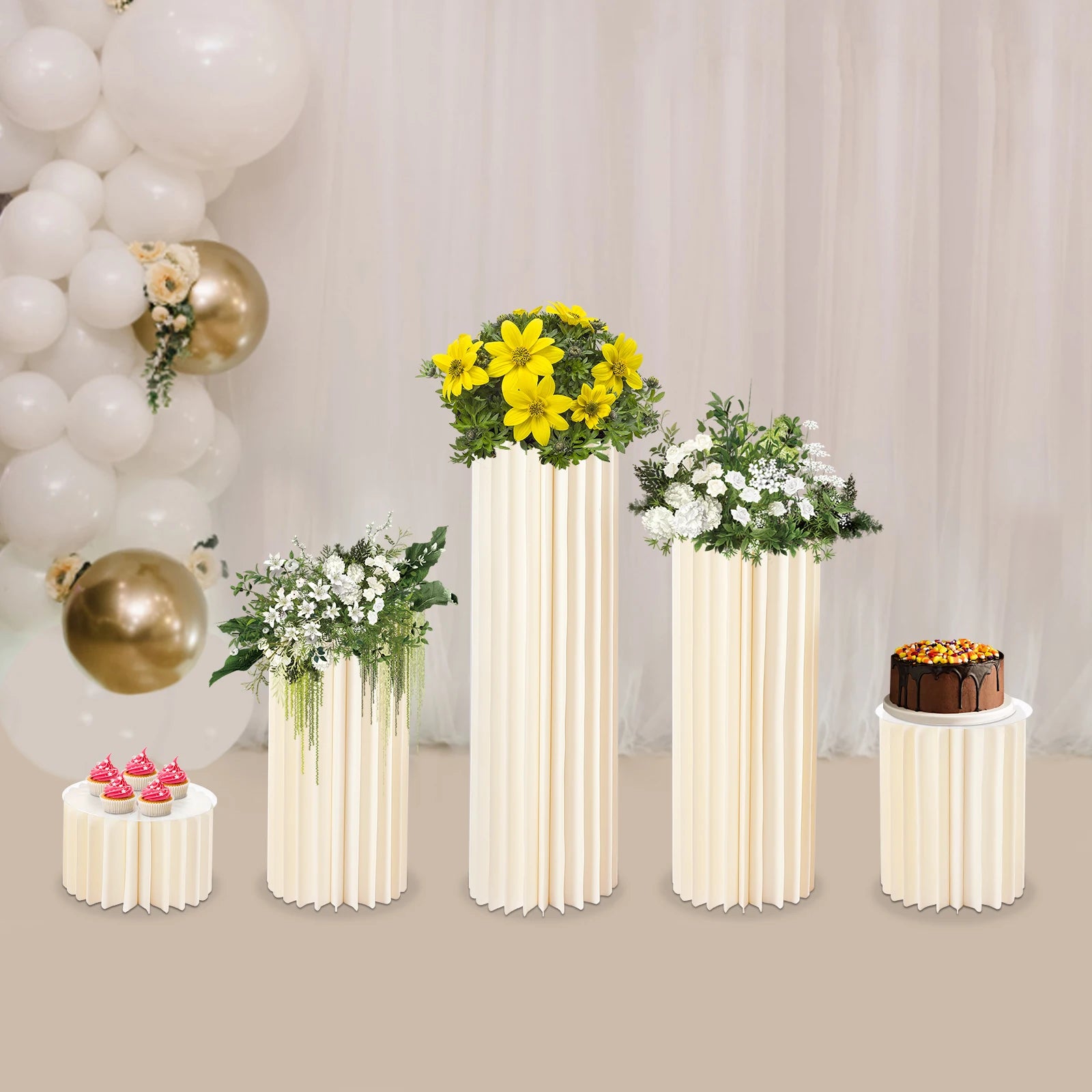 5Pcs Foldable Cardboard Flower Stands Wedding Centerpieces Display Dessert Table Column for Party Garden Decor 20+40+60+80+100cm
