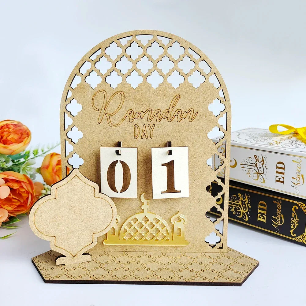 Eid Mubarak Countdown Calendar Wooden Ramadan Decoration 2026 Calendar Eid Mubarak Decoration Eid Countdown Ornament for Home