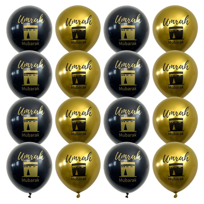15/20Pcs Black Gold Umrah Mubarak Latex Confetti Balloon Ramadan Kareem Decor Eid Mubarak Islamic Muslim Festival Party Supplies