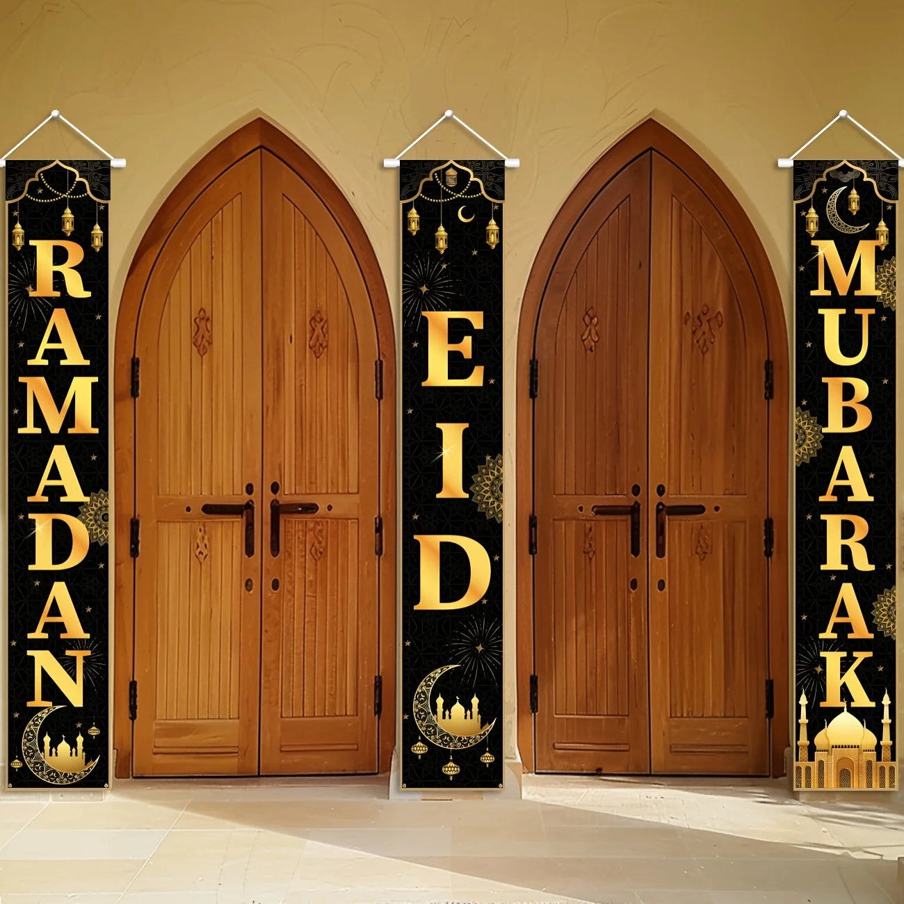 3PCS Black Gold Eid Mubarak Banner 2 in 1 Ramadan Decorations Ramadan decorations for home Eid Mubarak Decorations,Eid decoratio