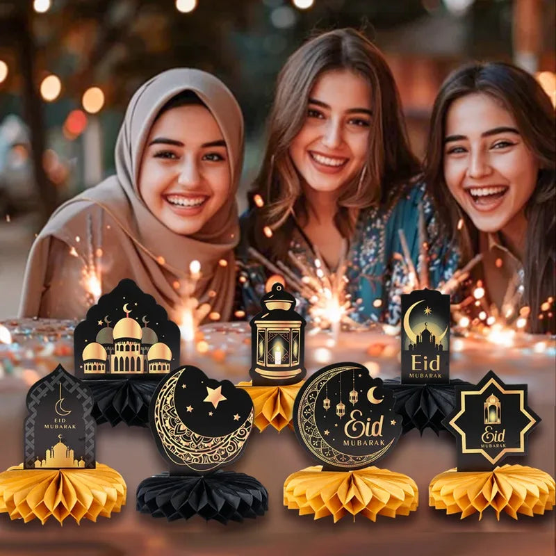 Eid Mubarak Honeycomb Desktop Decor Ramadan Decor 2025 Paper Eid Ornaments Ramadan Kareem Islamic Muslim Party Eid Al Adha Gifts