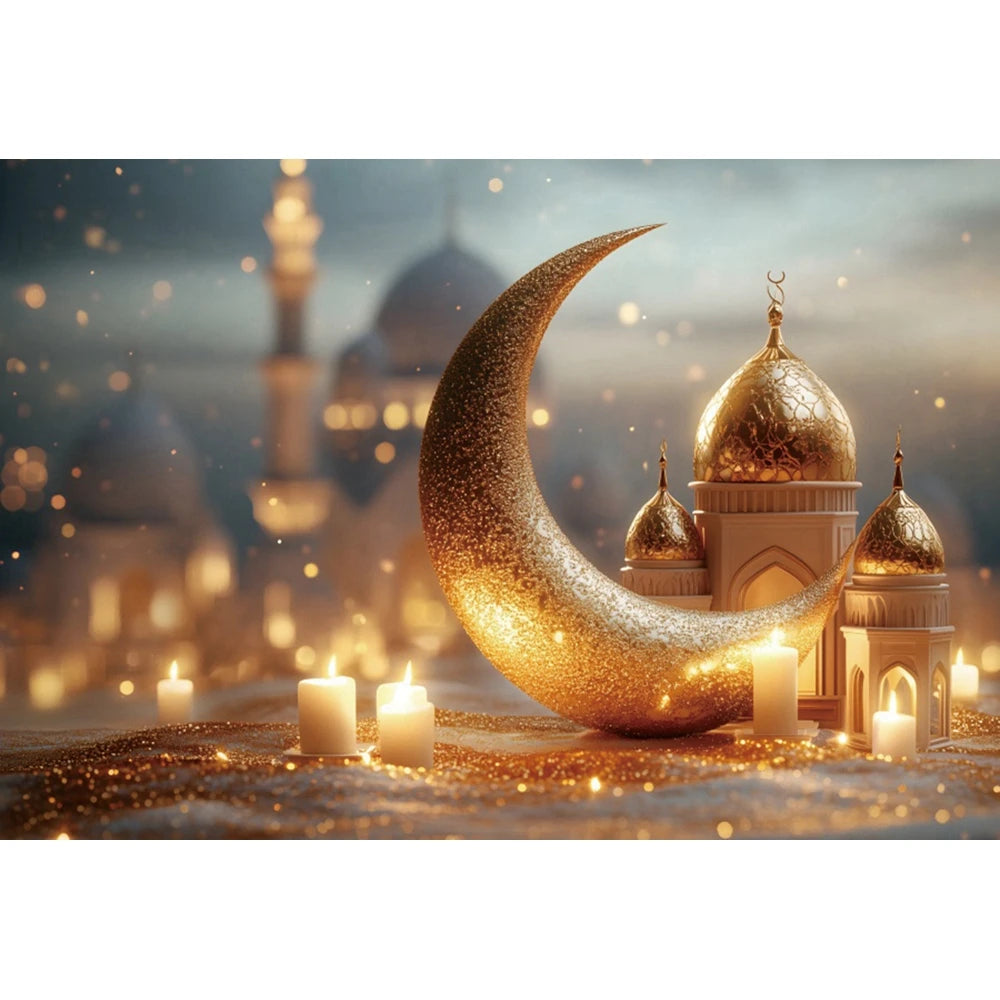 2026 Eid Mubarak Backdrop Islamic Mosque Ramadan Aladdin Moroccan Golden Moon Muslim Kareem Al Fitr Festival Photo Background