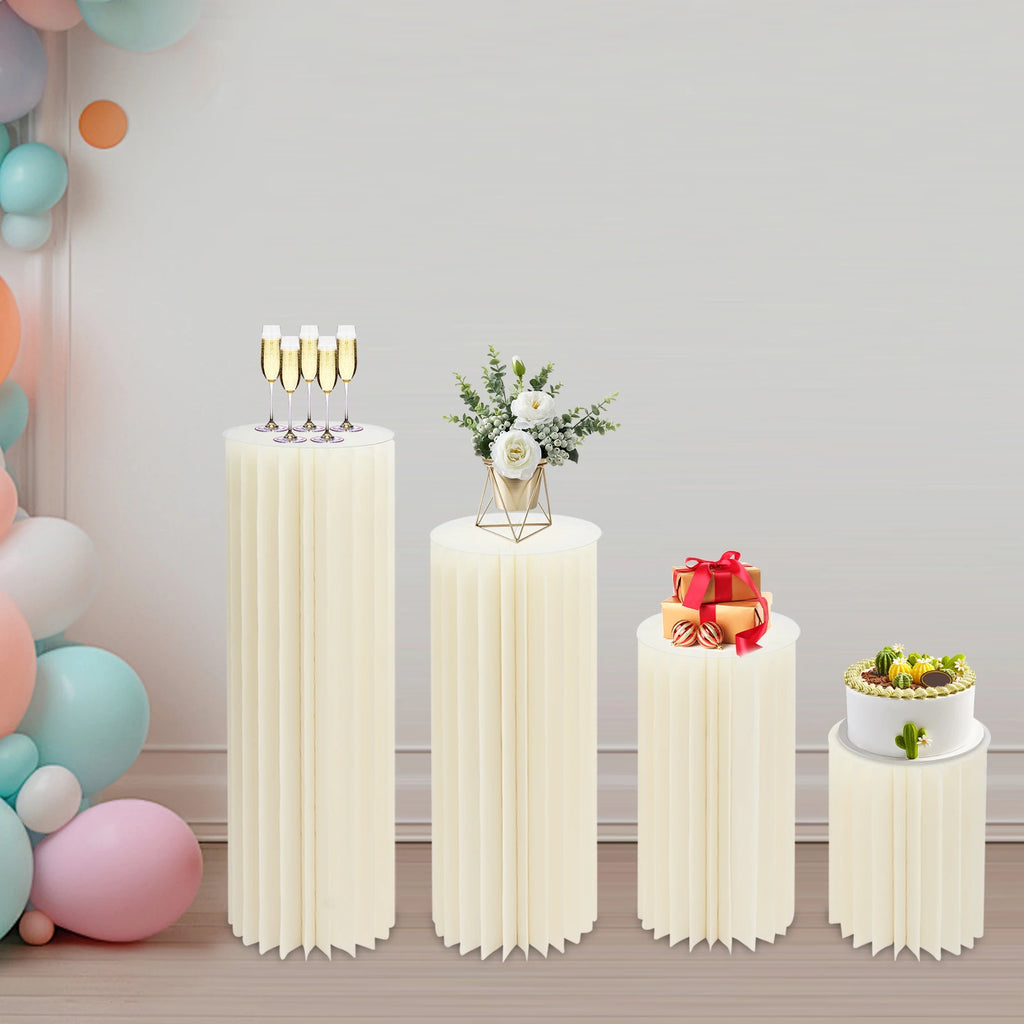 4PCS Wedding Party Flower Stand Cylinder Foldable Cardboard Centerpiece Dessert Table Columns Display Stand 40+60+80+100cm
