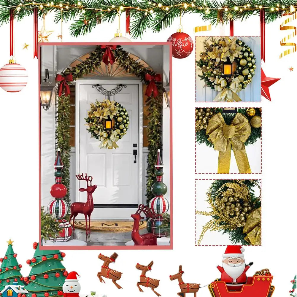Flower Bow Ball Christmas Wreath With Oil Lamp Navidad Party Wedding Door Window Wall Fireplace Staircase Balcony Decoration