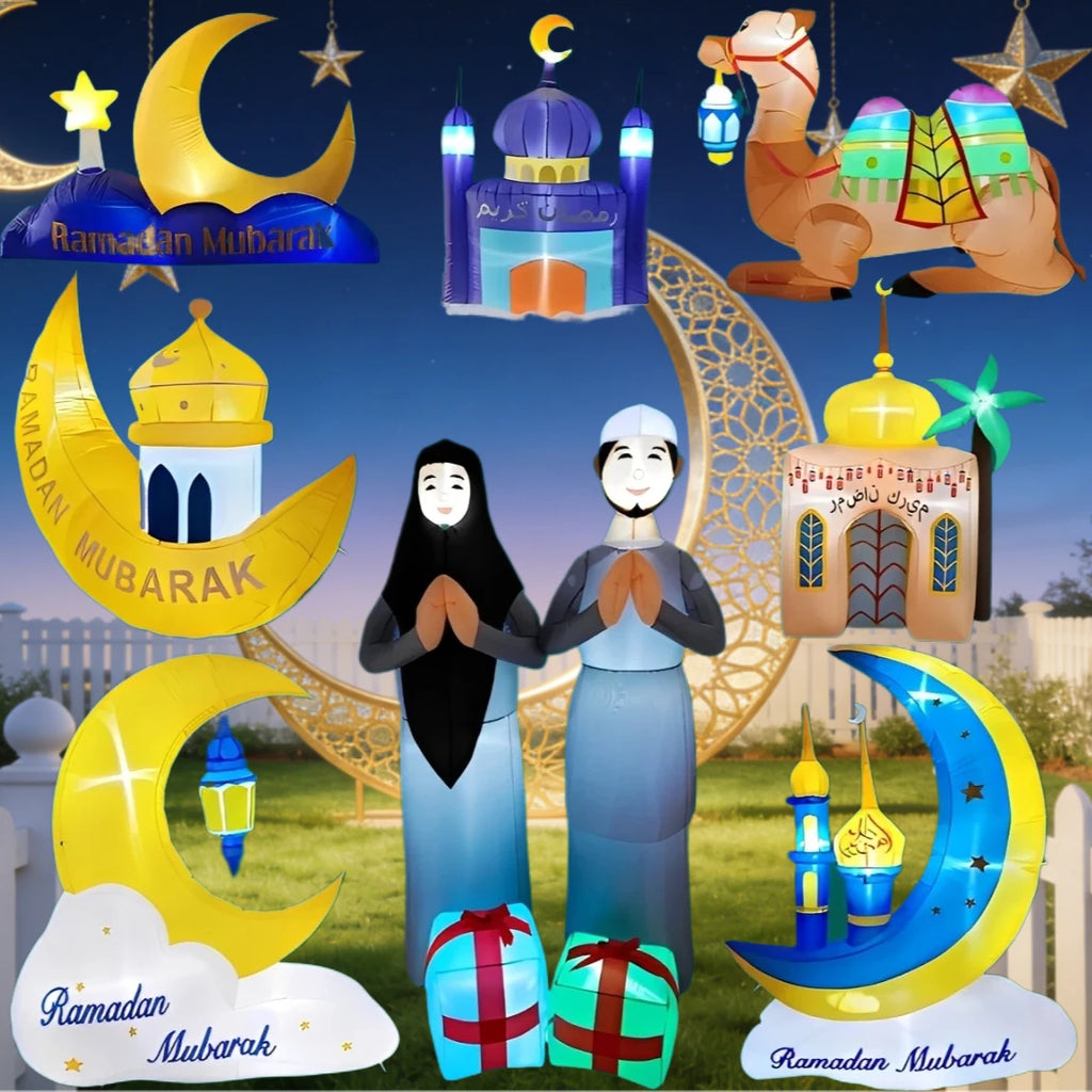 Ramadan Eid Mubarak Inflatable Decorations with LED Lights Muslim Islamic Holiday DIY Party Supplies  Outdoor Yard Ornament