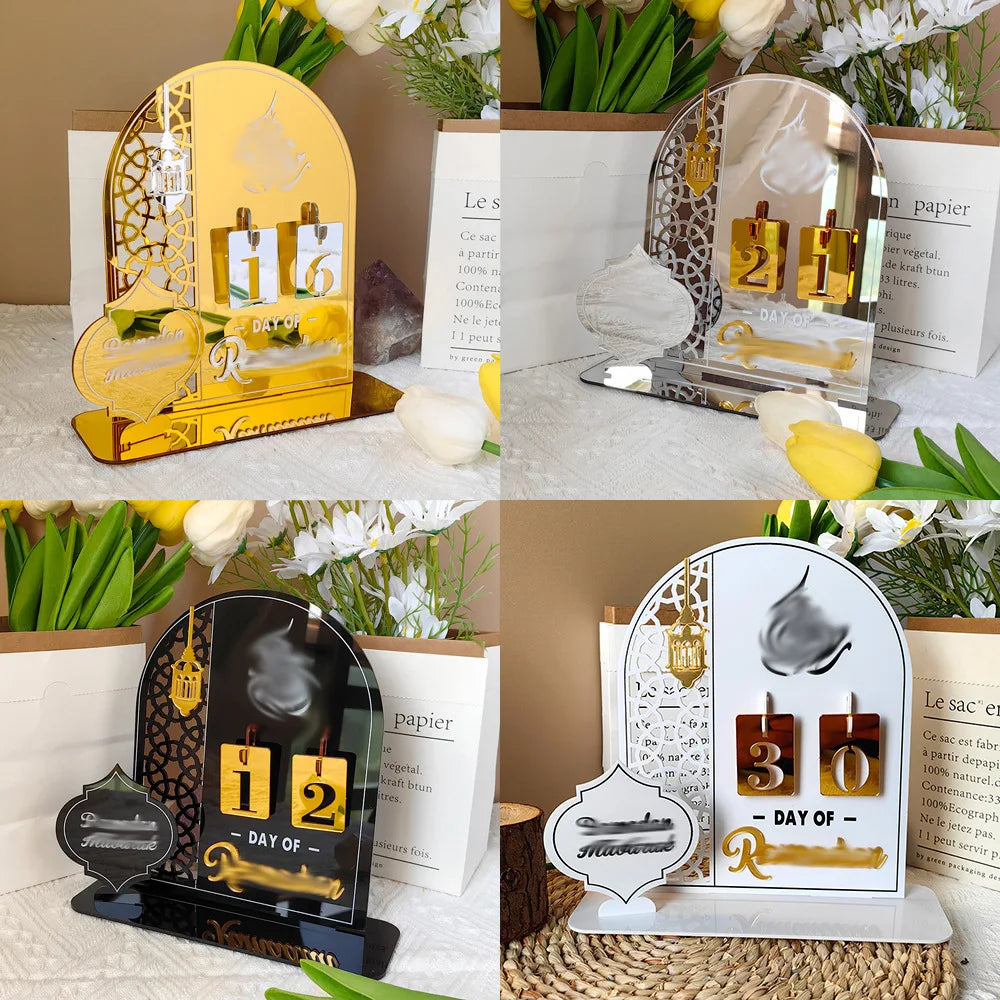 Ramadan Countdown Calendar 2026 Acrylic Silver Eid Mubarak Advent Islamic Home Decor For Muslim Party Indoor Table Desk Gifts