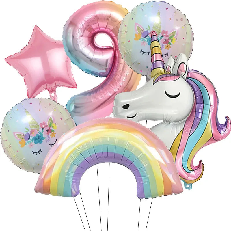 Rainbow Unicorn Foil Balloon 32inch Gradient Number Balloon Unicorn Party Supplies Unicorn Birthday Party Decoration Baby Shower