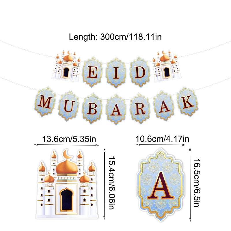 Ramadan Banner Flag 2025 Eid Mubarak Paper Garland Islamic Muslim Party Hanging Ornaments Ramadan Kareem Decorations for Home