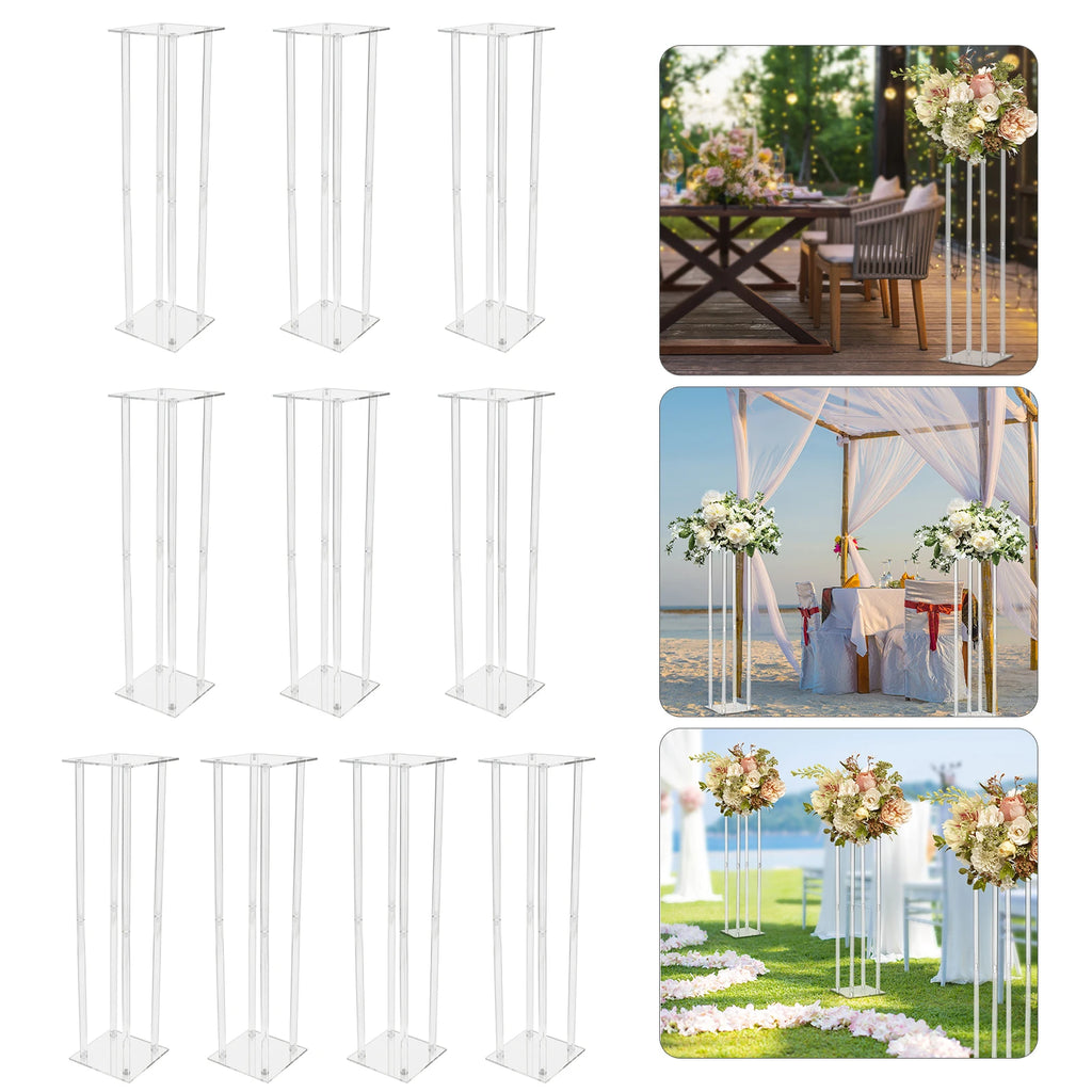10x Rectangle Acrylic Vases Wedding Centerpiece Flower Stand Pedestal Clear Column For Birthday Party Home Decor 31.5 Inch