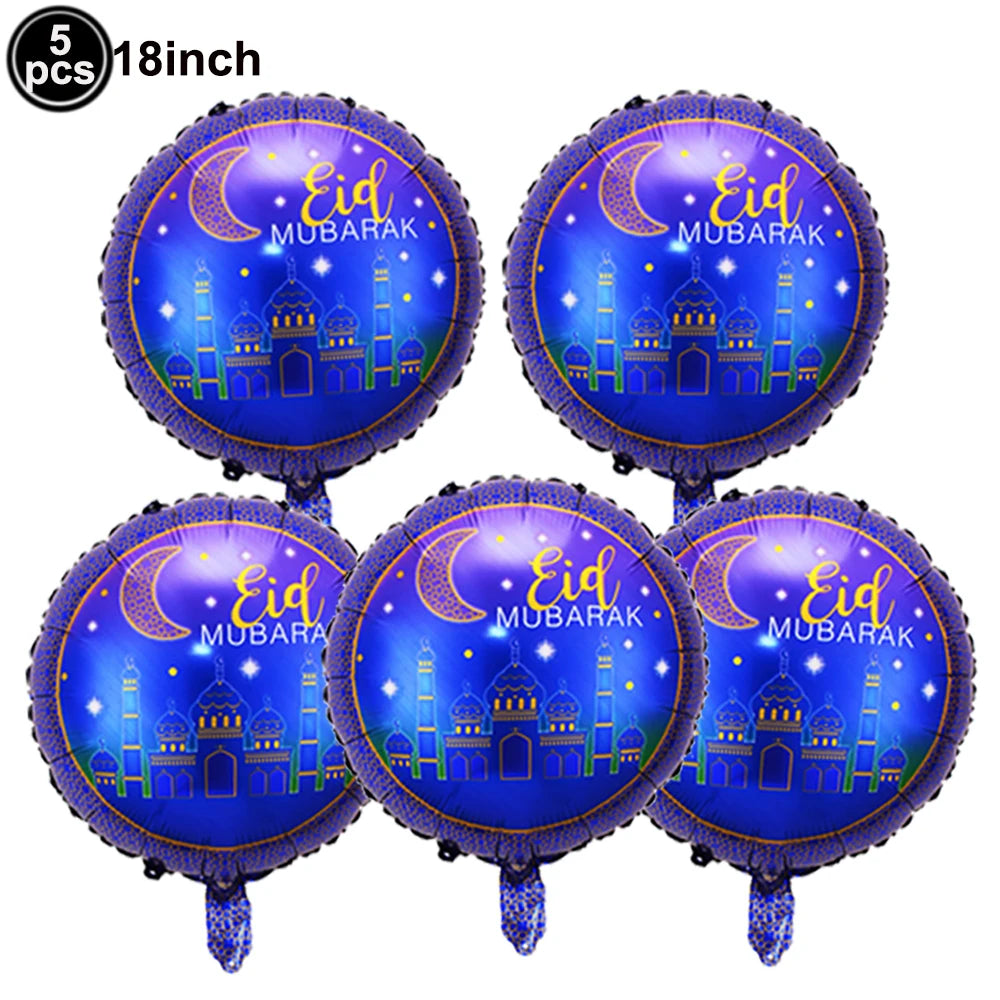5pcs Eid Mubarak Balloons Decors Ramadan Lantern Moon Star Shape Moon Castle Pattern Foil Balloons Islamic Muslims Party Supplie