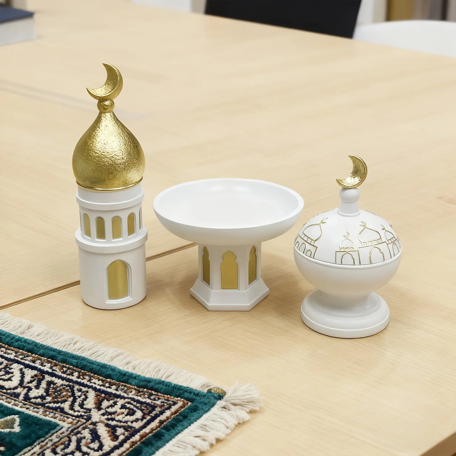 Islamic Ramadan Decor Set - Prayer Table & Shelf Ornaments Featuring Blessing Symbols Resin Material Muslim Home Decor