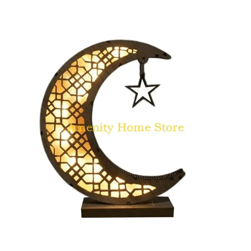 F26C Ramadan Eid Night Light Moon Lamp Decorative Lantern Islamic Muslim Festival Decoration Eid Party Supplies Muslim Gifts