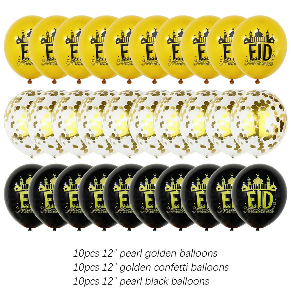 Eid Munarak Balloon Set Gold Foil Latex Balloons for Muslim Festival Home DIY Decoration Ramadan Kareem Party Ballon Globos