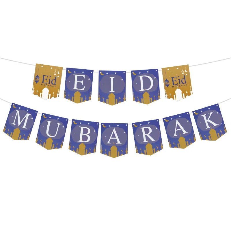 EID Mubarak Banner Glitter Star Moon Letter Paper Bunting Garland Islamic Muslim Party Ramadan Kareem Decorations for Home 2026