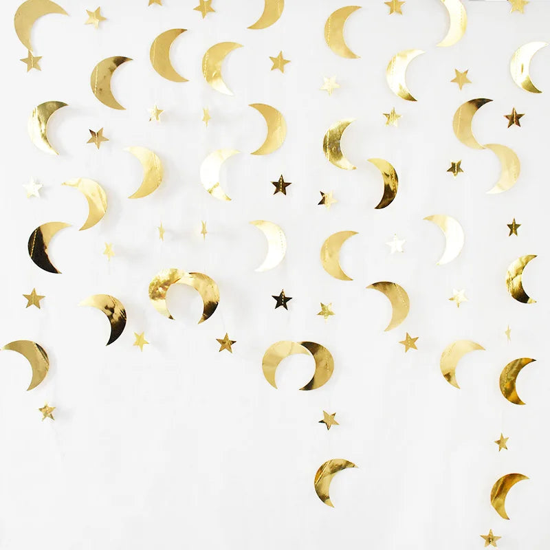 1pc Eid Mubarak Paper Garland Moon & Star Hanging Decor, Festival Wall Decoration for Ramadan Celebration, Home Decor