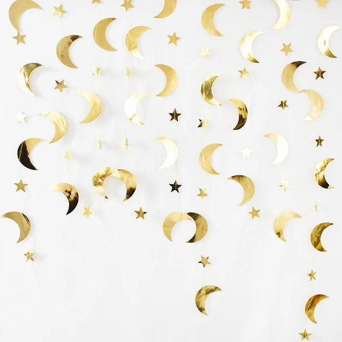 1pc Eid Mubarak Paper Garland Moon & Star Hanging Decor, Festival Wall Decoration for Ramadan Celebration, Home Decor