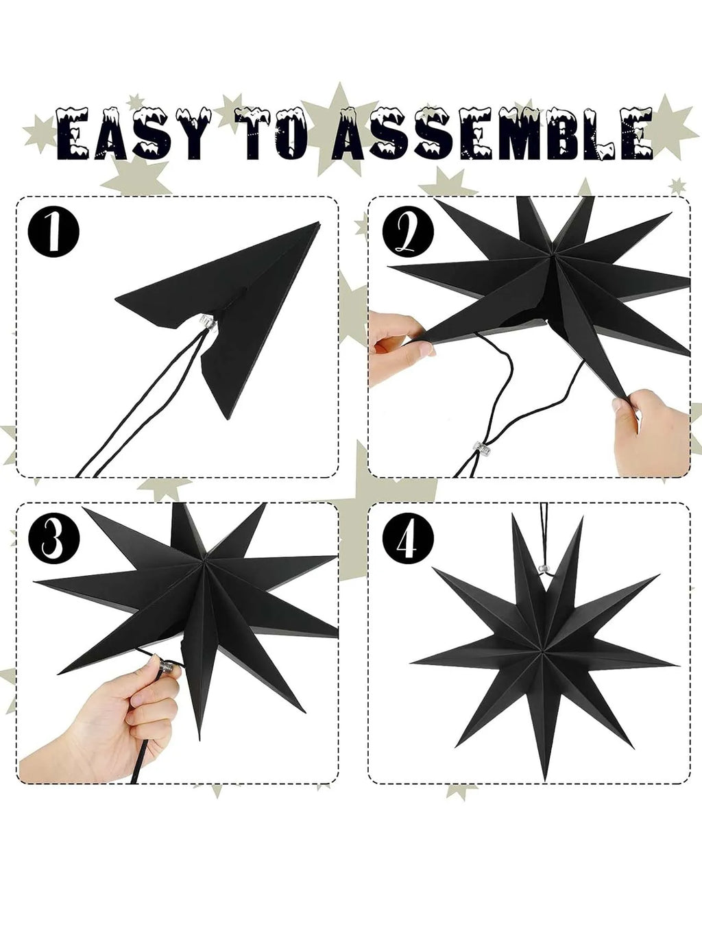 1Pc Black White Gray Paper Lanterns Hanging Star Lampshade Christmas Nine-Pointed Star Origami Lanterns Household Decorations