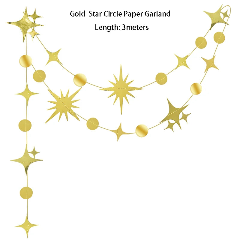 Gold Eid Mubarak Ramadan Decor Paper Star Moon Circle Dot Crescent Lamp Garland for Home Muslim Party Backdrop Banner Decoration