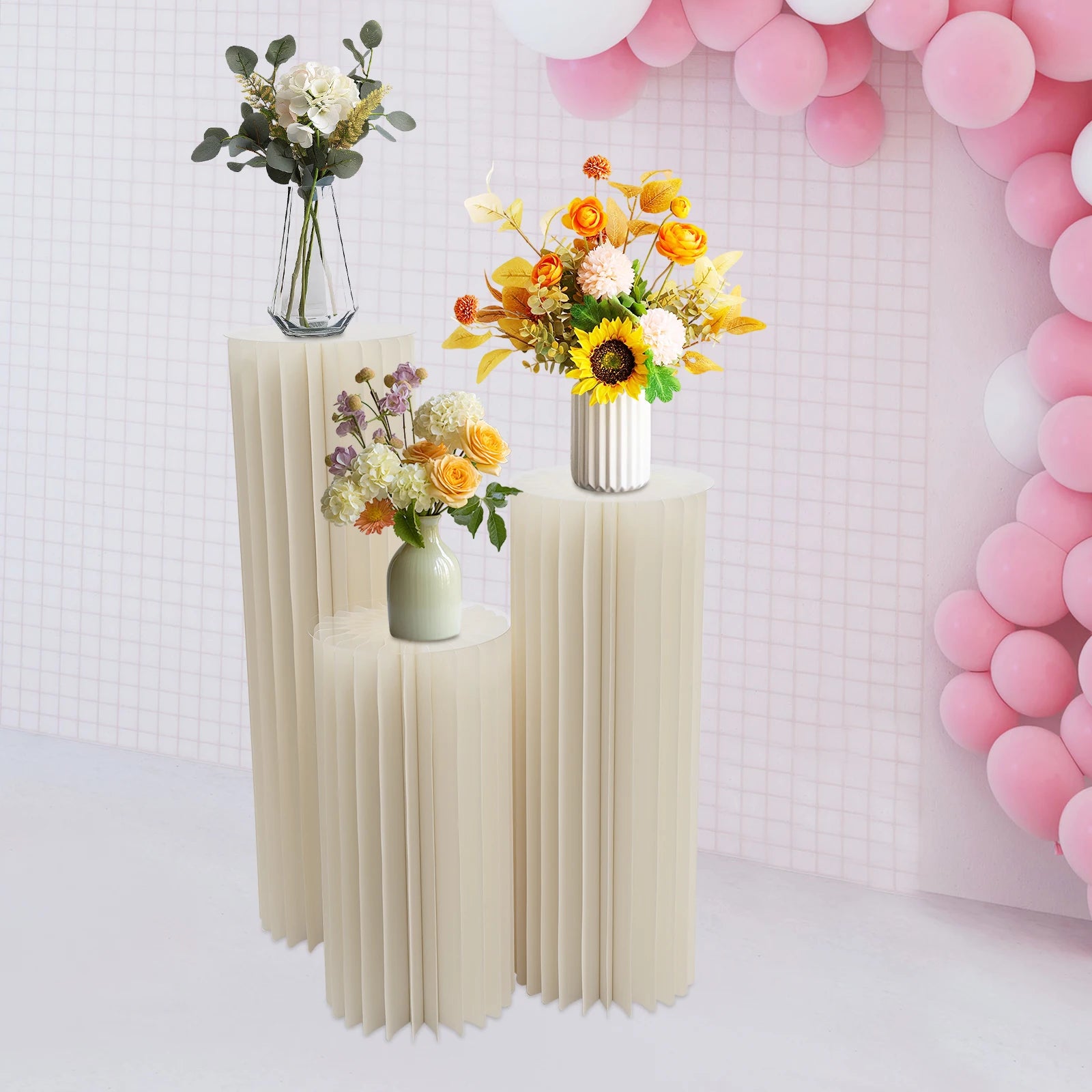 3pcs/2pcs Foldable Cardboard Centerpiece Display Cylinder Flowers Stand Columns Display for Wedding Party Garden Decoration