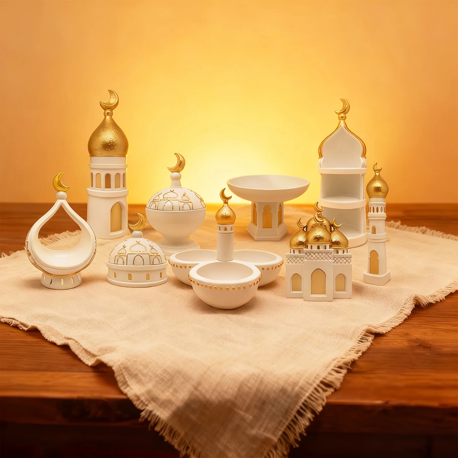 Islamic Ramadan Decor Set - Prayer Table & Shelf Ornaments Featuring Blessing Symbols Resin Material Muslim Home Decor