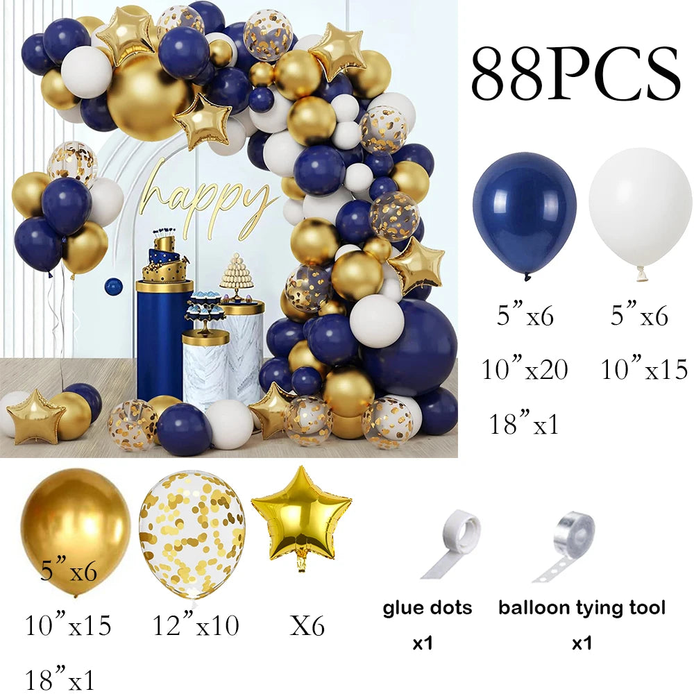 Navy Blue Balloons Arch Kit White Gold Confetti Balloon Garland Gold Star Foil Globos Birthday Party Wedding Graduation Decor