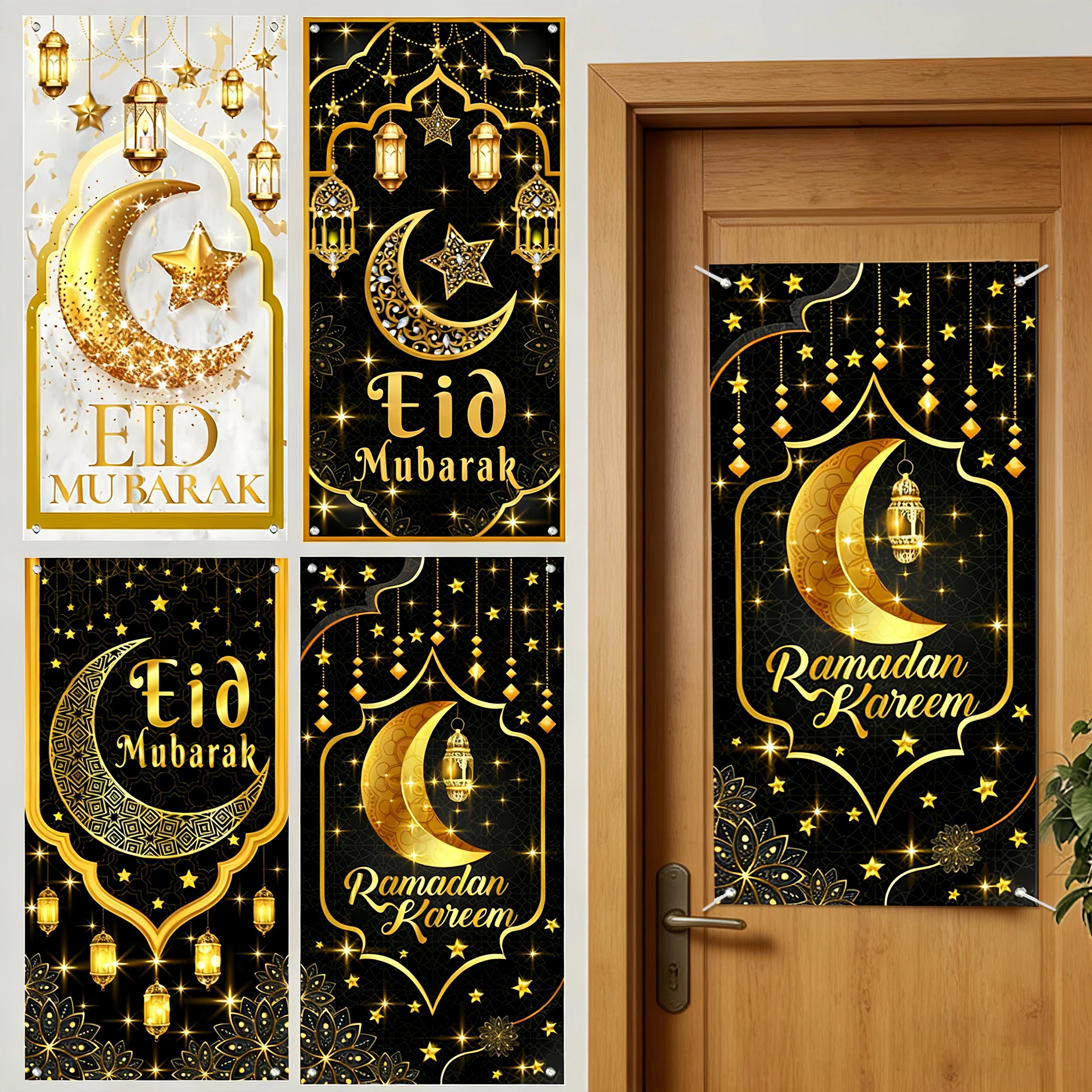 1pc Ramadan Eid Mubarak Decoration Hanging Flag，for Eid Al-Fitr Party DIY Home Door Hanging Backdrops Decor Flag