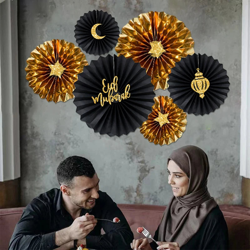 2026 Ramadan Decorations Eid Mubarak Honeycomb Paper Fan Ramadan Mubarak Wall Art Decals Islam Muslim Party Supplies