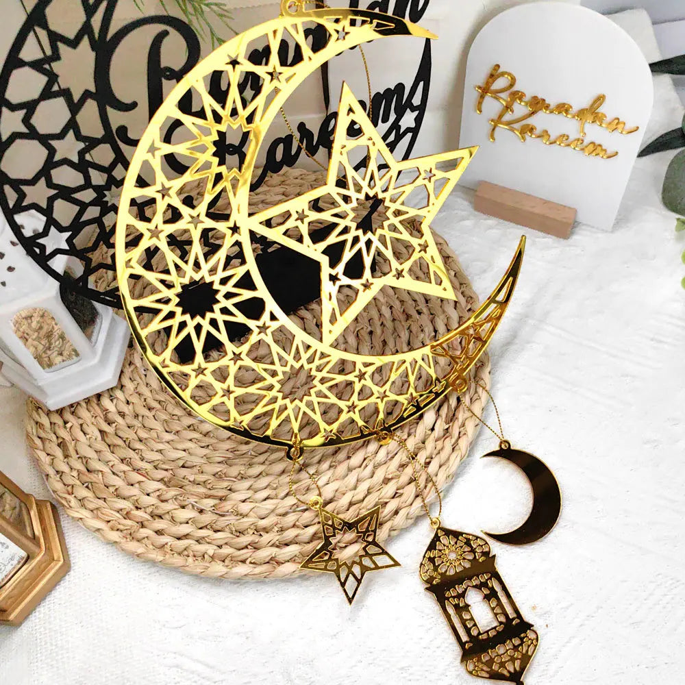 1PC Acrylic Ramadan Kareem Moon Star Wall Pendant Eid Mubarak Ornaments for Home Eid Al Fitr Muslim Islamic Holiday Party Decor