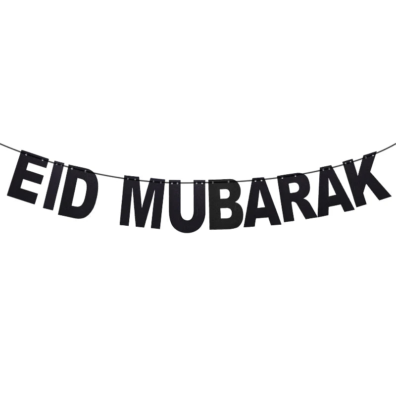 EID Mubarak Banner Glitter Star Moon Letter Paper Bunting Garland Islamic Muslim Party Ramadan Kareem Decorations for Home 2026
