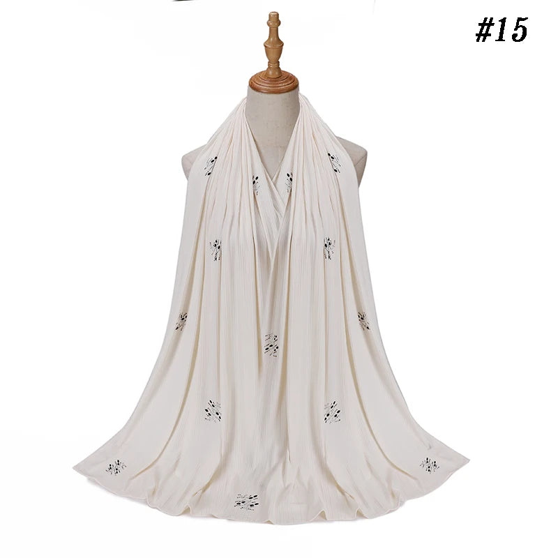 Ribbed Jersey Hijab Soft Breathable Stretch Scarf Shiny Sequins Muslim Shawls Wraps Islamic Headscarf Foulard