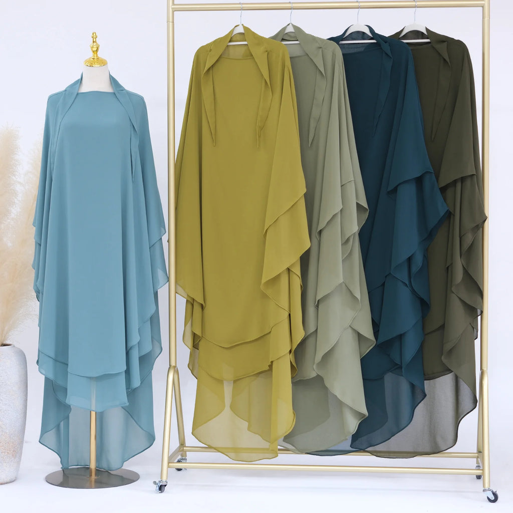 Extra Long Khimar Chiffon 2Layers Muslim Women Hijab Prayer Eid Hijabs Headscarf Shawl Veil Long Djellaba Niqab Ramadan scarf