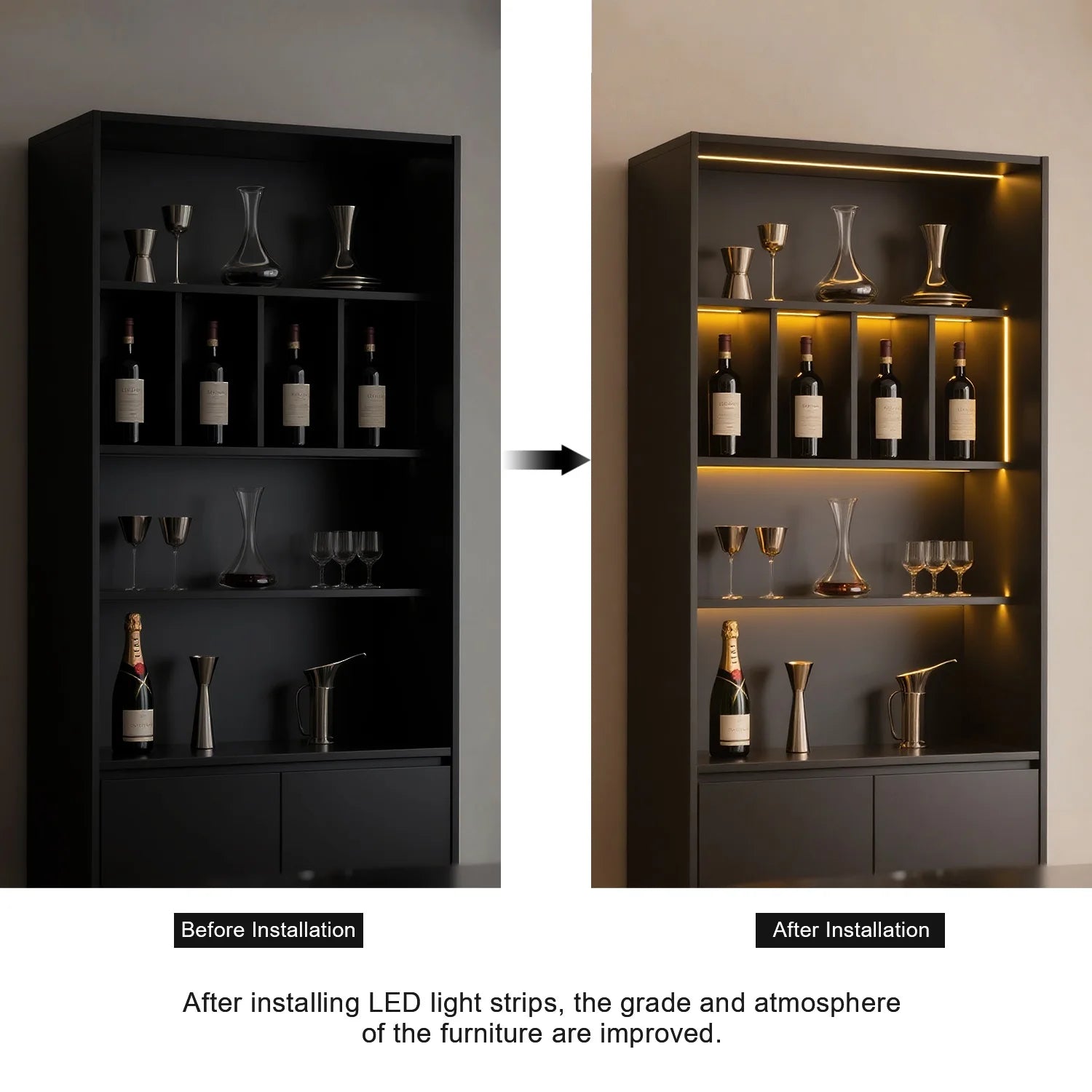 Under Cabinet COB LED Strip Light Collection Display Closet Bookcase Wardrobe Lamp Tape Penetrable Wood Dimmable Touch Sensor