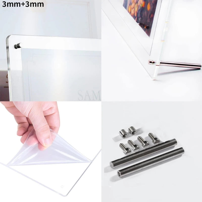 A4 Acrylic Photo Frame Display Stand Paper Holder, Certification Holder for Bedroom Dormitory Tabletop Decorations